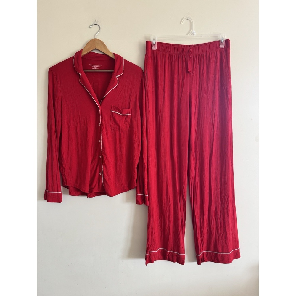 Victorias Secret VS Pajamas Pj Set 2 Pcs Red Cute Flirty Button Up Medium Long